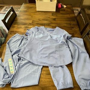 Scrubstar Uniform Light Blue with 2 pairs of pants. Size L